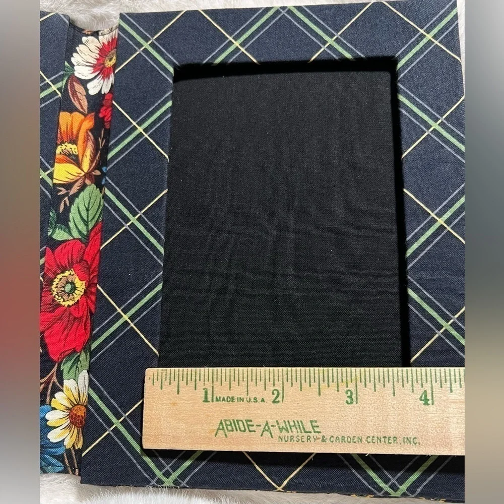 Vera Bradley cloth quilted picture frame, double sided holds 2 pictures